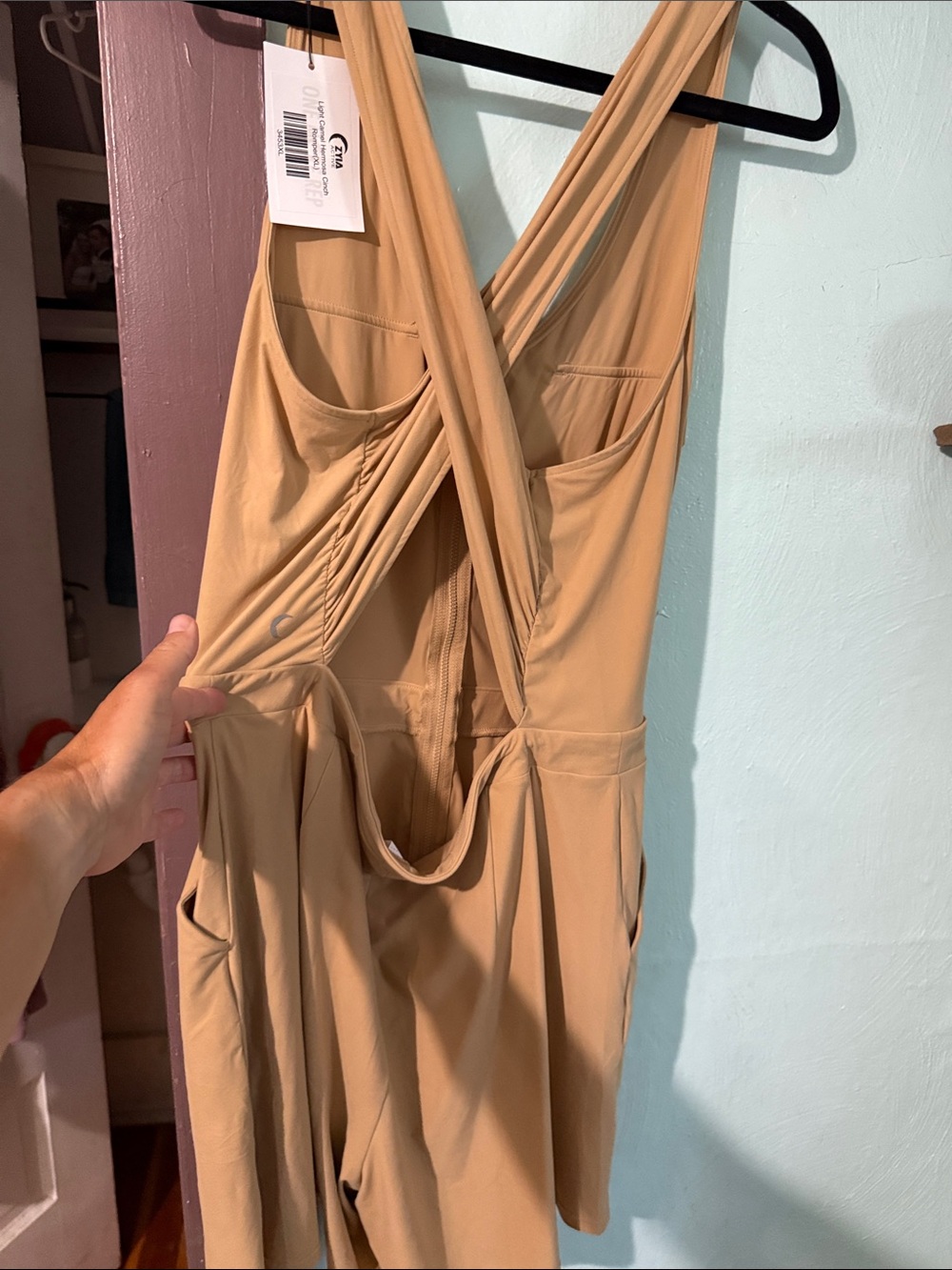 ZYIA Tan Sleeveless Utility Romper with Front Zip and Drawstring - Picture 3 of 4